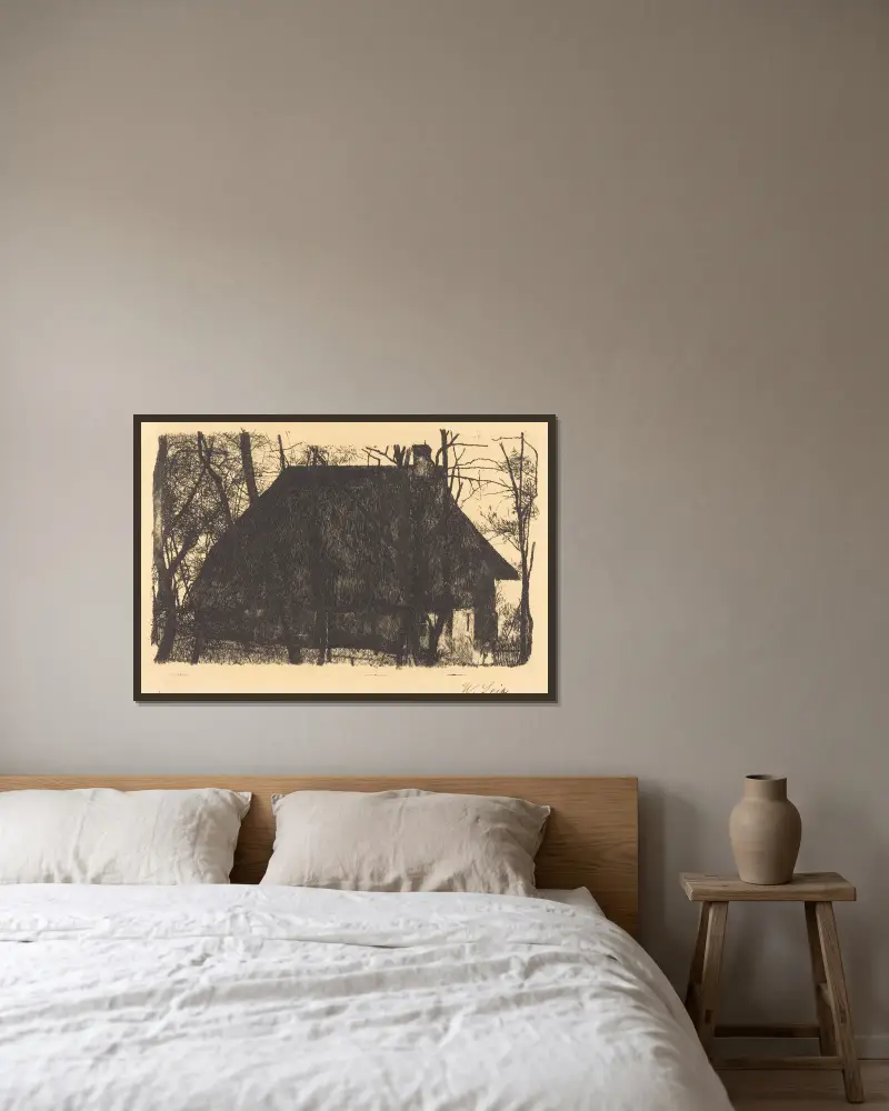 Farmhouse av Wilhelm Leibl inramad på en vägg