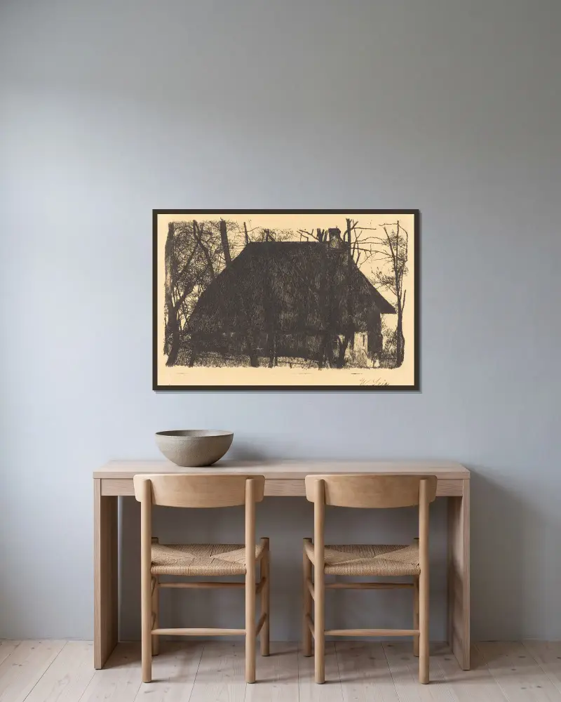 Farmhouse av Wilhelm Leibl inramad på en vägg