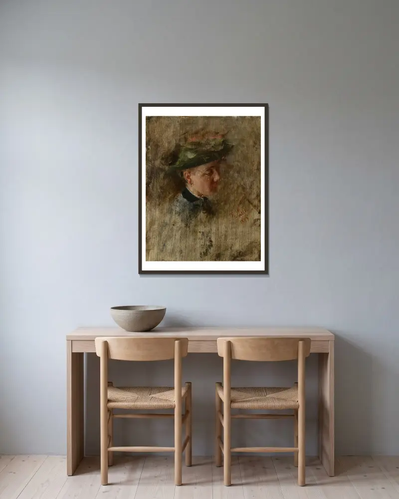 Mädchenkopf av Wilhelm Leibl inramad på en vägg