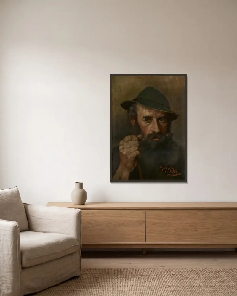 Portret mężczyzny w zielonym kapeluszu, Wilhelm Leibl w ramie na ścianie