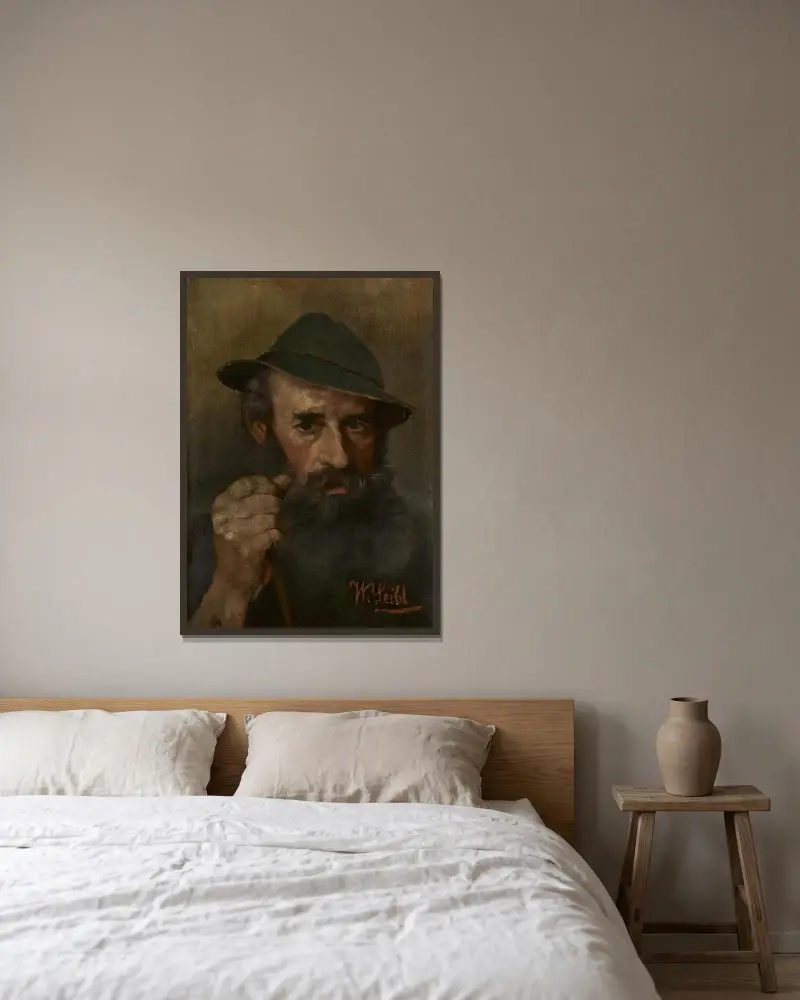 Portret mężczyzny w zielonym kapeluszu, Wilhelm Leibl w ramie na ścianie