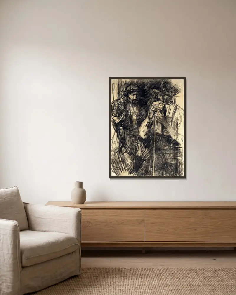Die Jäger von Wilhelm Leibl gerahmt an einer Wand