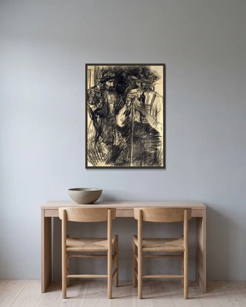 Die Jäger von Wilhelm Leibl gerahmt an einer Wand