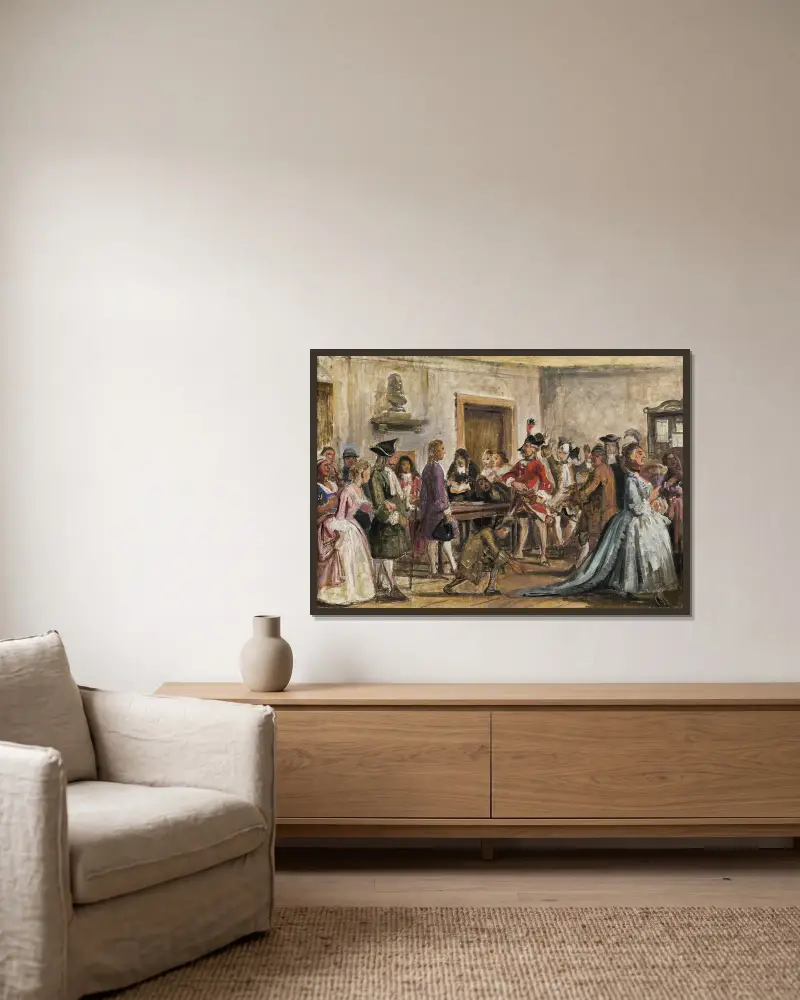 Philemon und seine Ankläger von Wilhelm Marstrand gerahmt an einer Wand