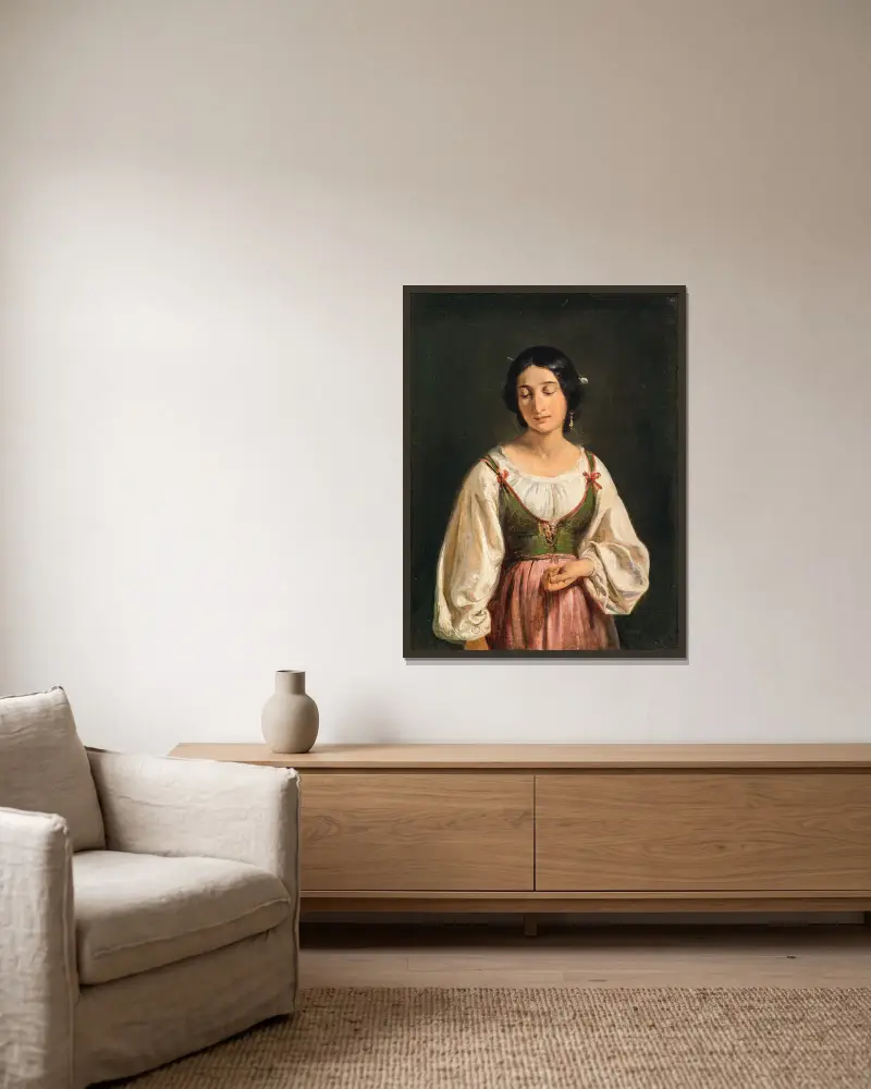 Stående italiensk kvinna. Studie till En getherde som säljer mjölk av Wilhelm Marstrand inramad på en vägg