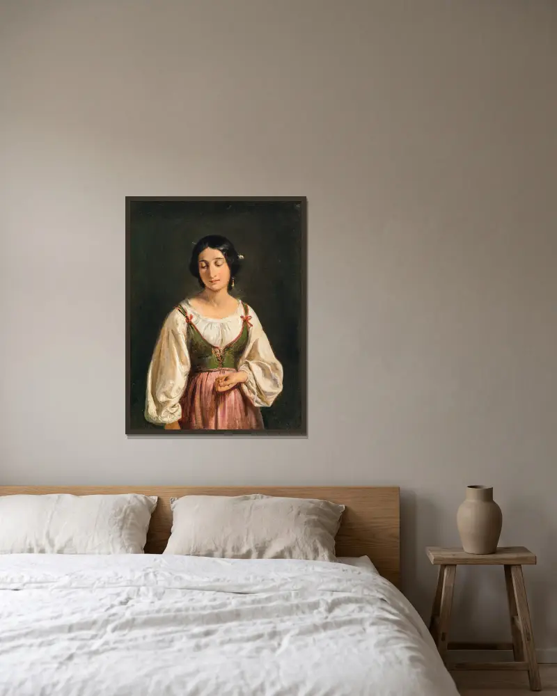 Stående italiensk kvinna. Studie till En getherde som säljer mjölk av Wilhelm Marstrand inramad på en vägg