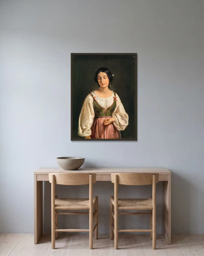 Stående italiensk kvinna. Studie till En getherde som säljer mjölk av Wilhelm Marstrand inramad på en vägg