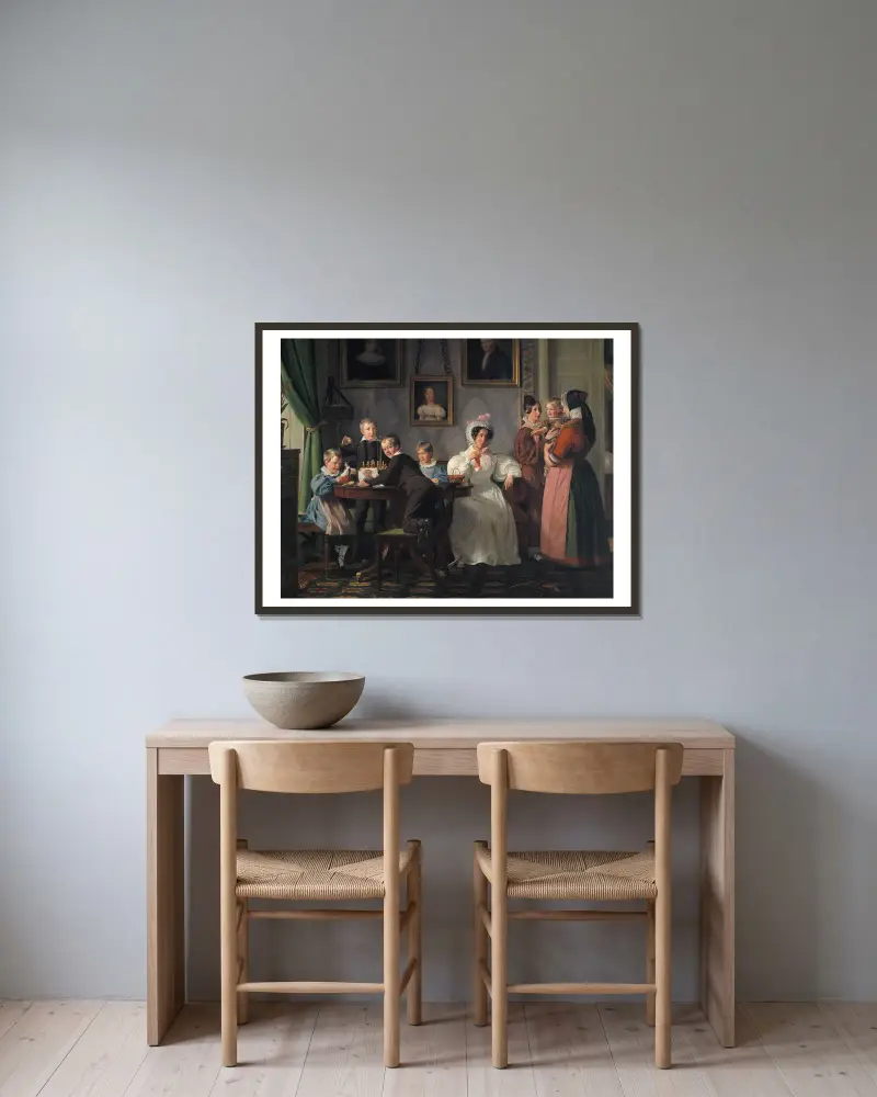 Familjen Waagepetersen av Wilhelm Marstrand inramad på en vägg