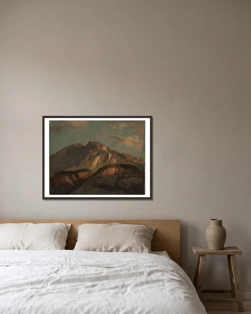 Bergskam (troligen) i Graubünden av Johann Wilhelm Schirmer inramad på en vägg