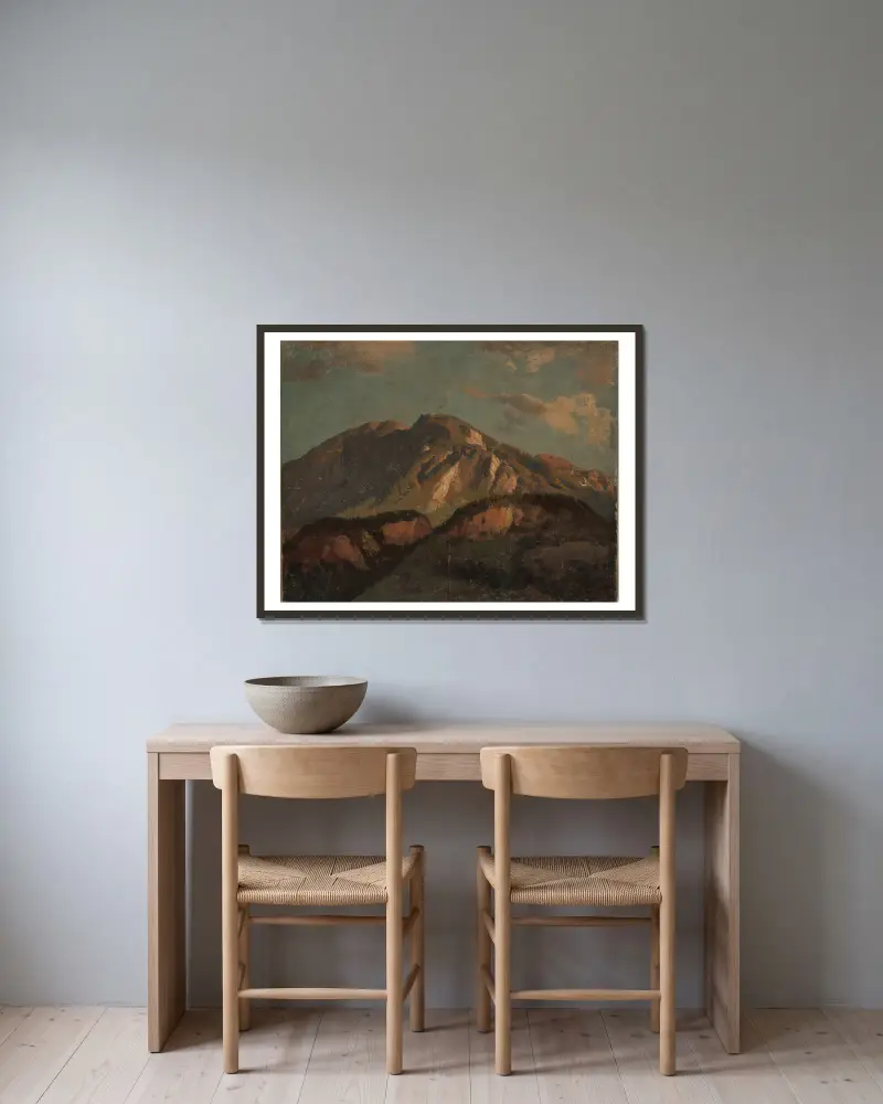 Bergskam (troligen) i Graubünden av Johann Wilhelm Schirmer inramad på en vägg