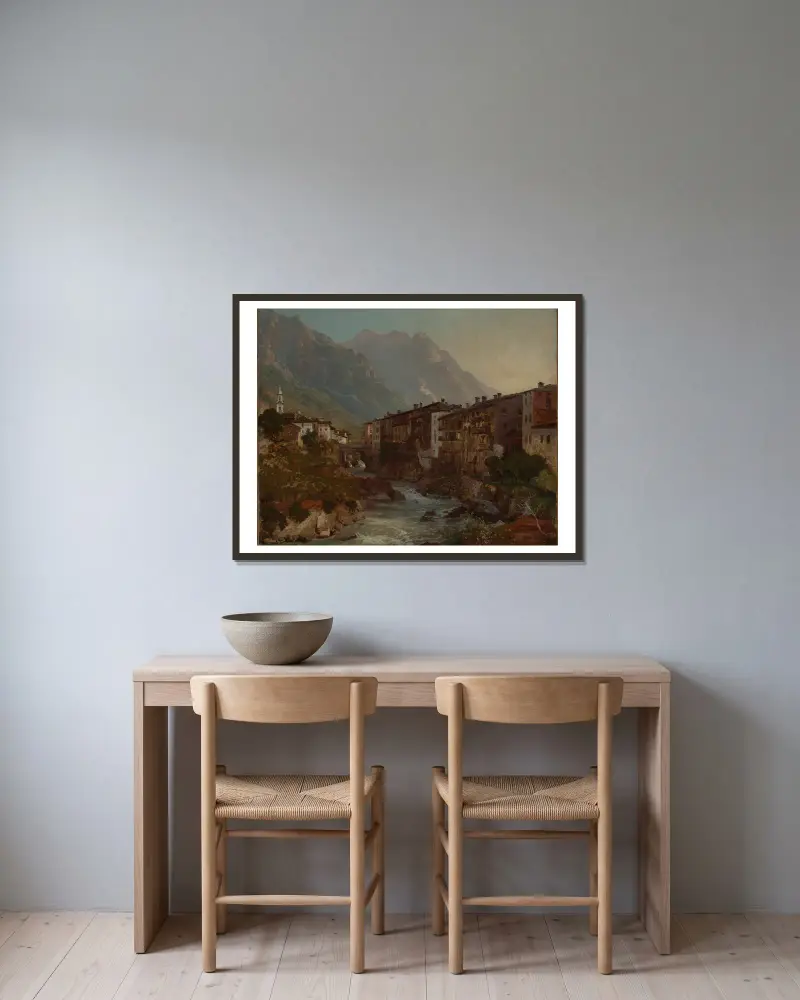Blick auf Chiavenna av Johann Wilhelm Schirmer inramad på en vägg