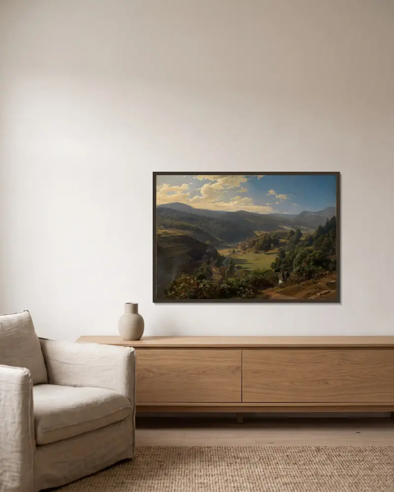 Geroldsauertal vid Baden-Baden av Johann Wilhelm Schirmer inramad på en vägg