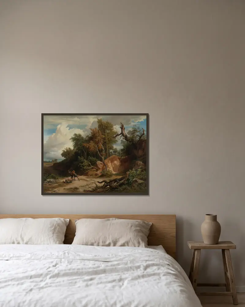 Middag, överfallet på vandraren av Johann Wilhelm Schirmer inramad på en vägg