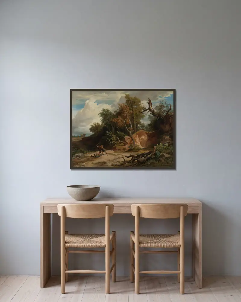 Middag, överfallet på vandraren av Johann Wilhelm Schirmer inramad på en vägg