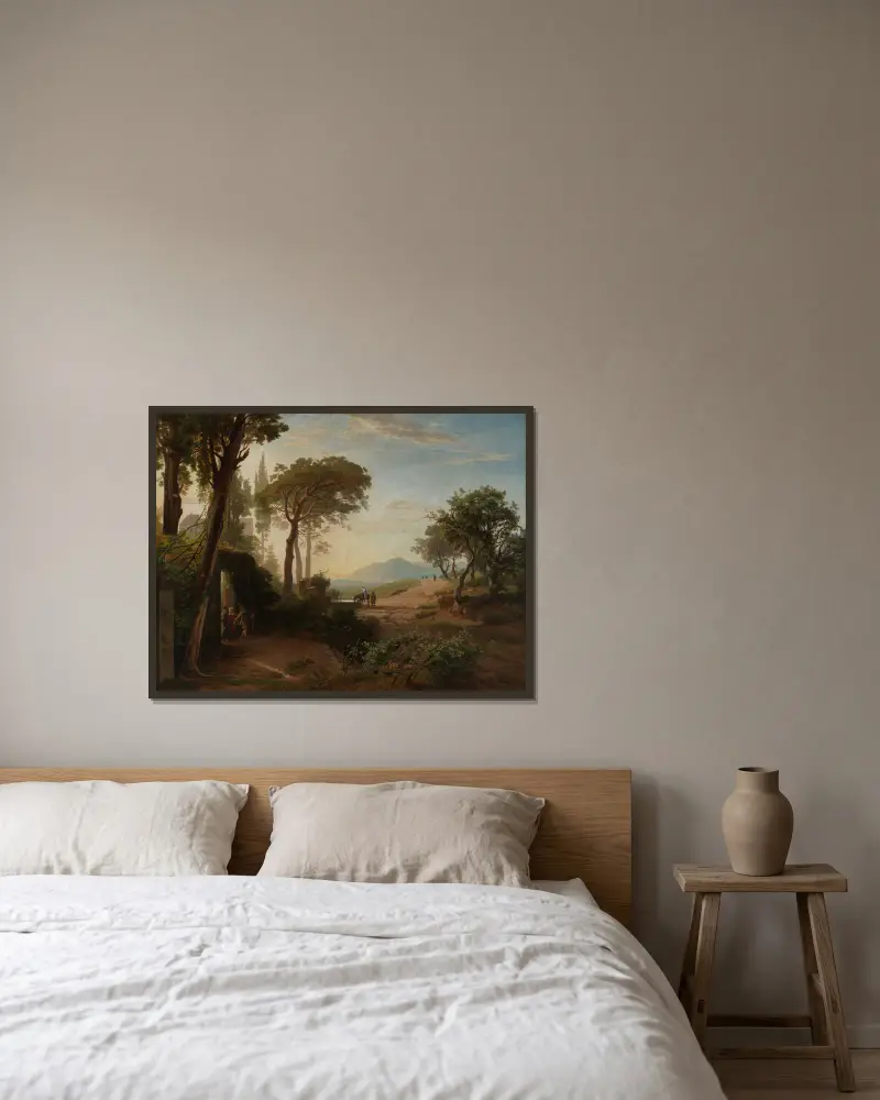 Der Morgen, Der Auszug des Wanderers nach Jericho von Johann Wilhelm Schirmer gerahmt an einer Wand