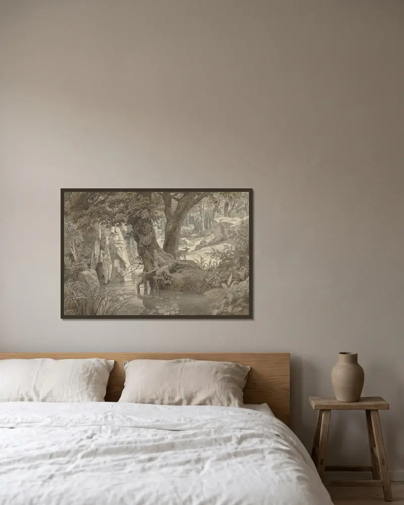 Forest landscape av Johann Wilhelm Schirmer inramad på en vägg