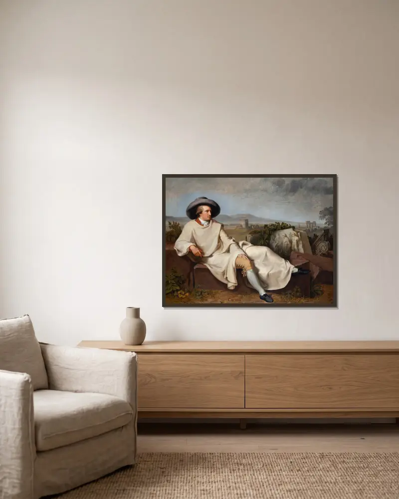 Goethe i romerska kampanjen av Johann Heinrich Wilhelm Tischbein inramad på en vägg