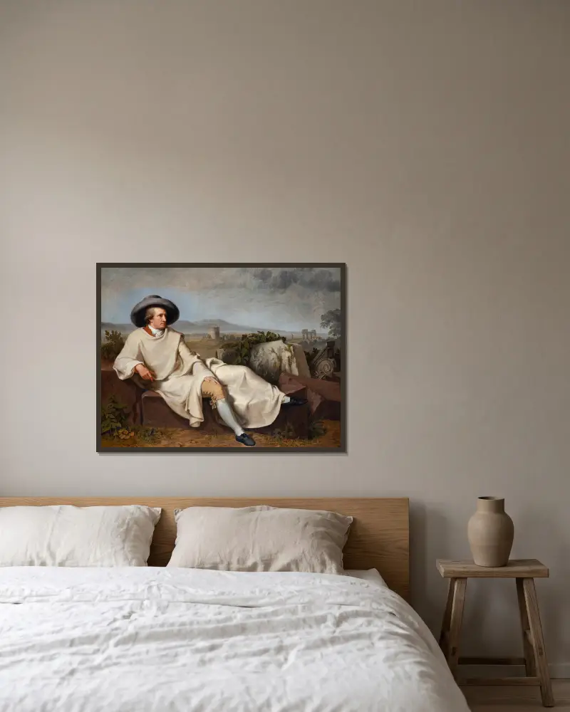 Goethe i romerska kampanjen av Johann Heinrich Wilhelm Tischbein inramad på en vägg