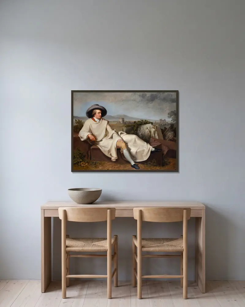 Goethe i romerska kampanjen av Johann Heinrich Wilhelm Tischbein inramad på en vägg