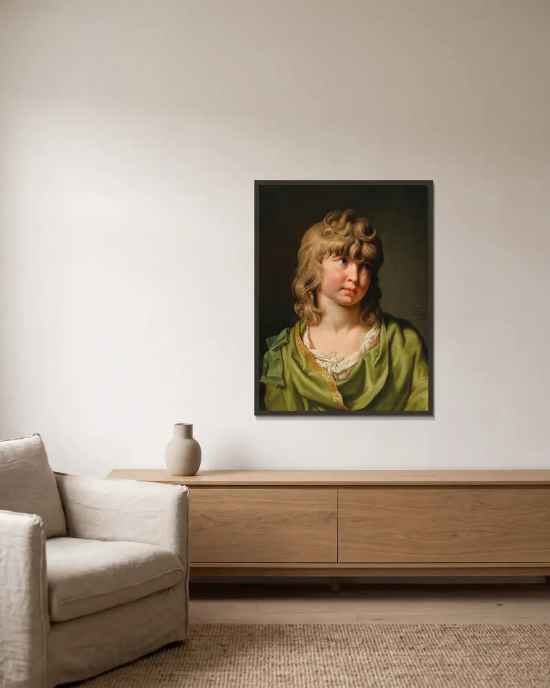 Porträtt av en pojke med blonda lockar av Johann Heinrich Wilhelm Tischbein inramad på en vägg