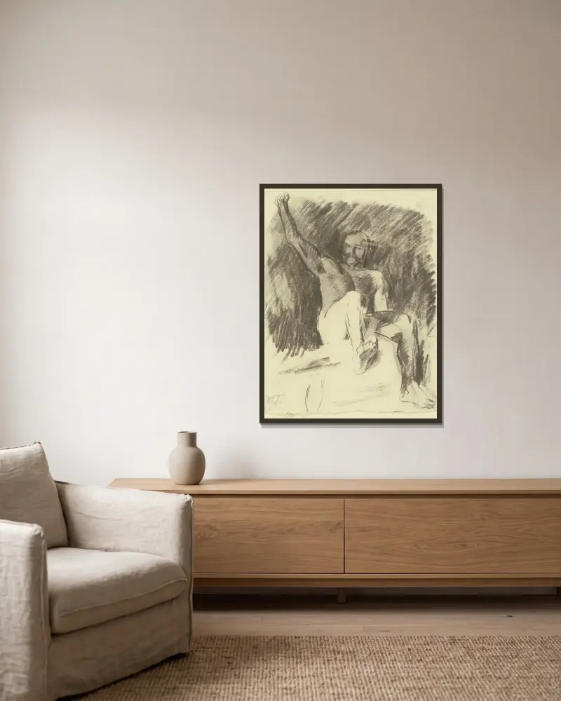 Männlicher Akt (Studie zur Gigantenschlacht) von Wilhelm Trübner gerahmt an einer Wand