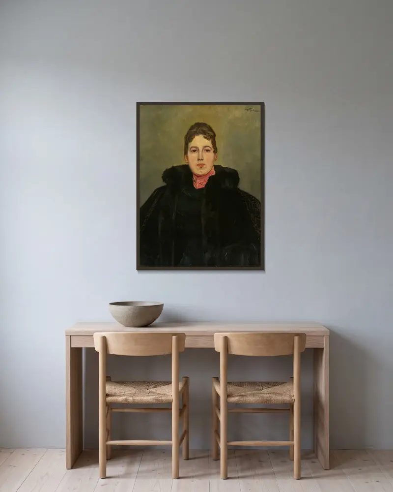 Porträtt av en okänd dam av Wilhelm Trübner inramad på en vägg