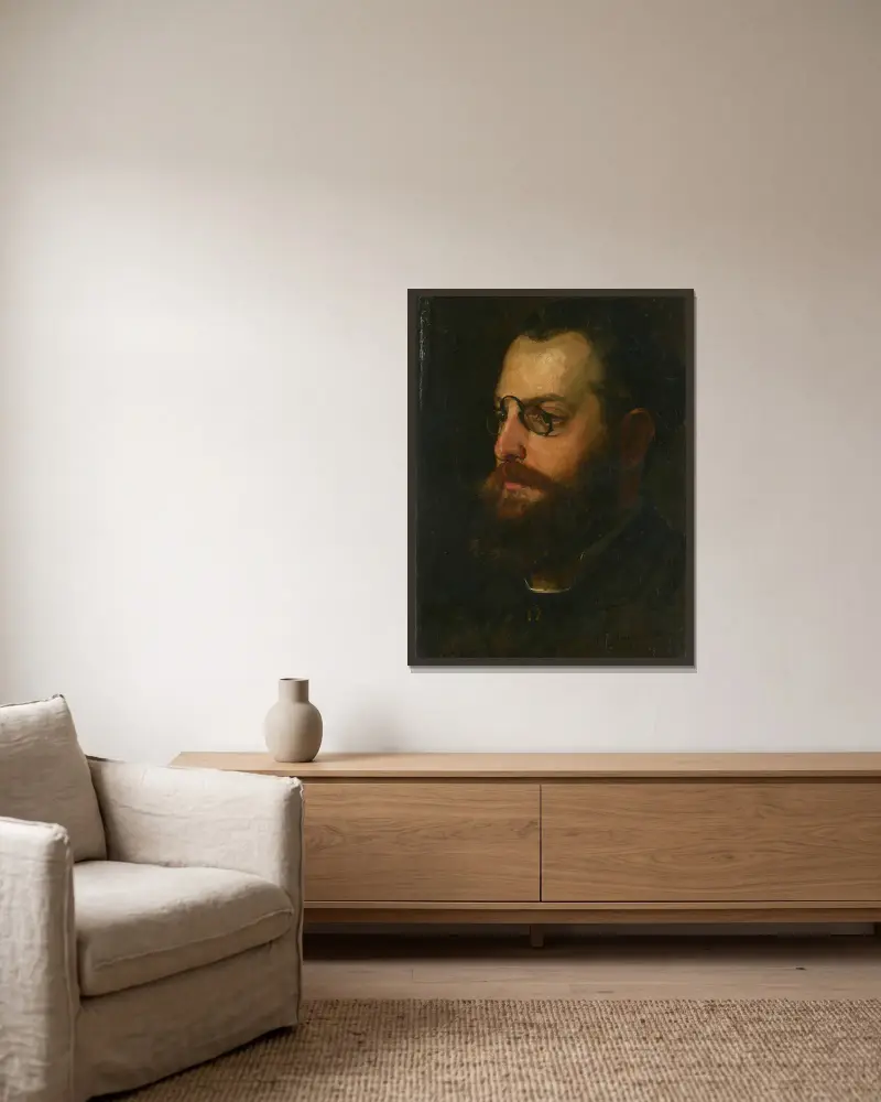 Porträtt av poeten Felix Philippi av Wilhelm Trübner inramad på en vägg