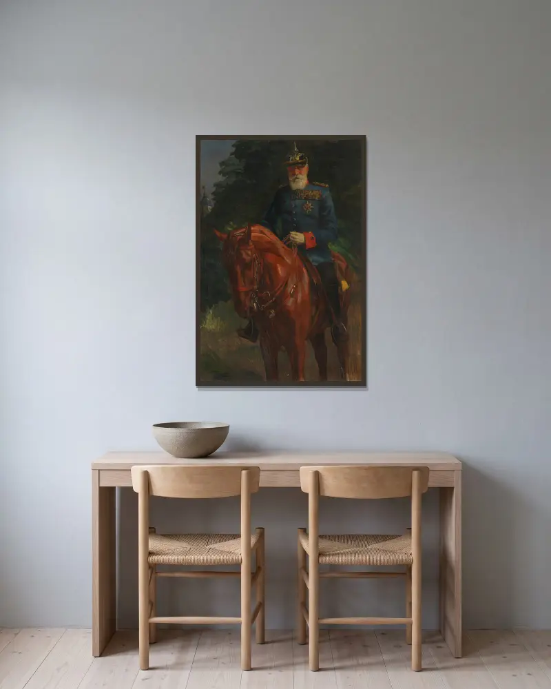 Porträtt av storhertig Fredrik I av Baden till häst av Wilhelm Trübner inramad på en vägg