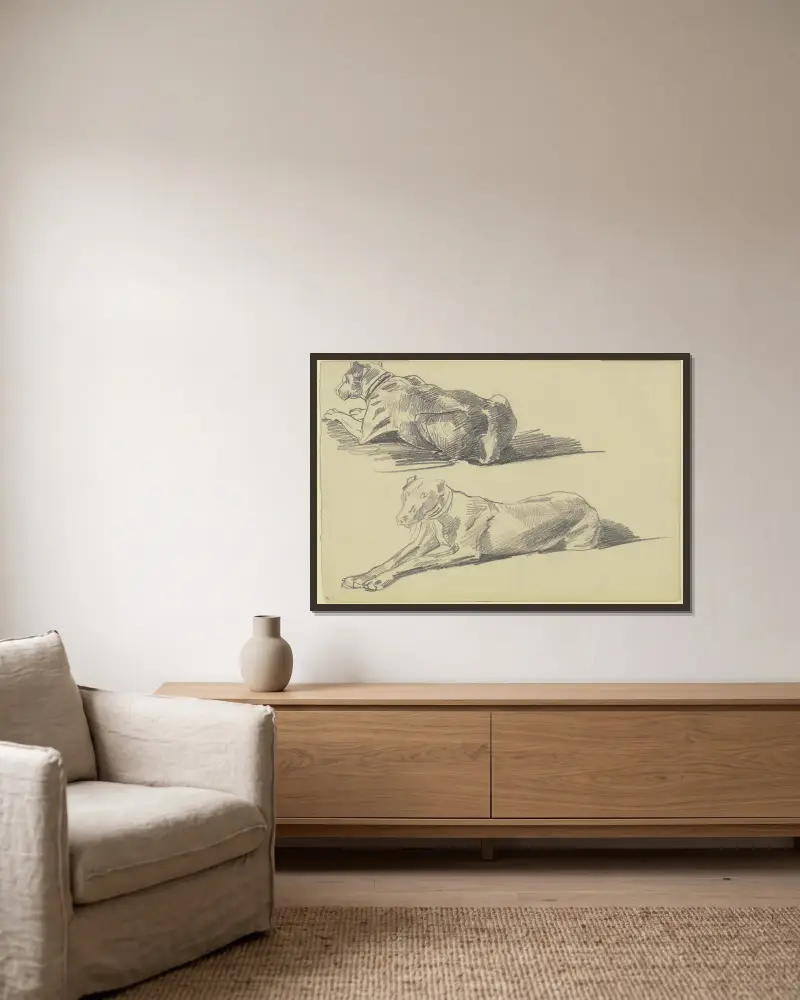 Studienblatt; Die Dogge Cäsar, liegend nach links von Wilhelm Trübner gerahmt an einer Wand