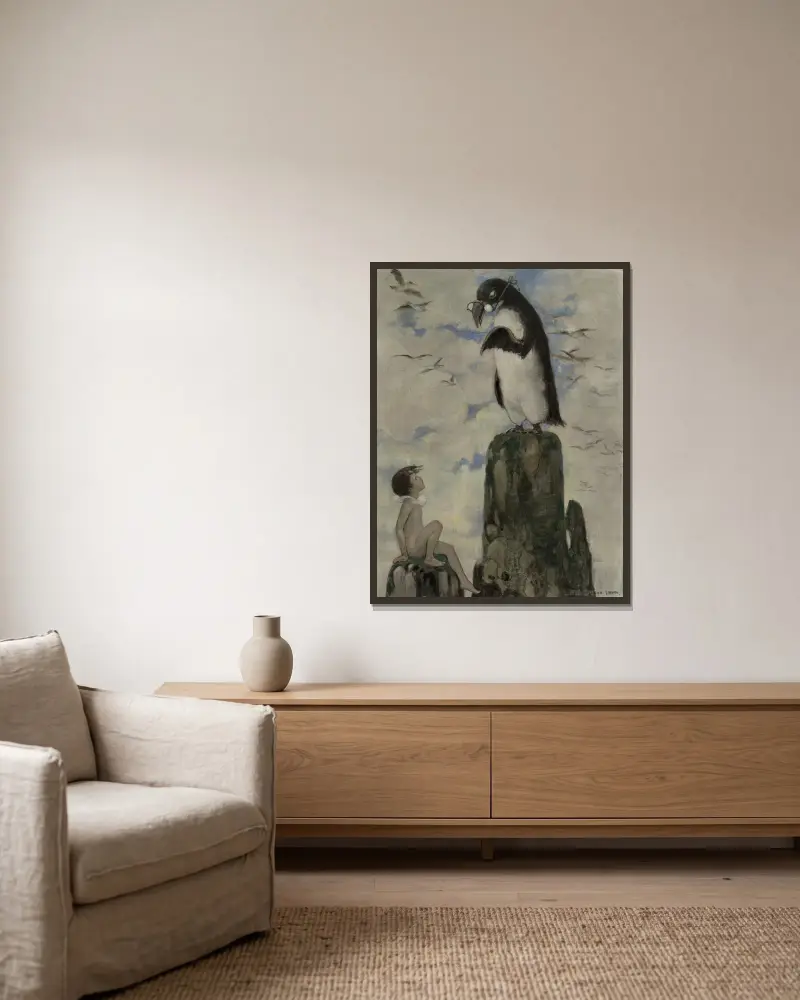 Där såg han den sista garfågeln av Jessie Willcox Smith inramad på en vägg