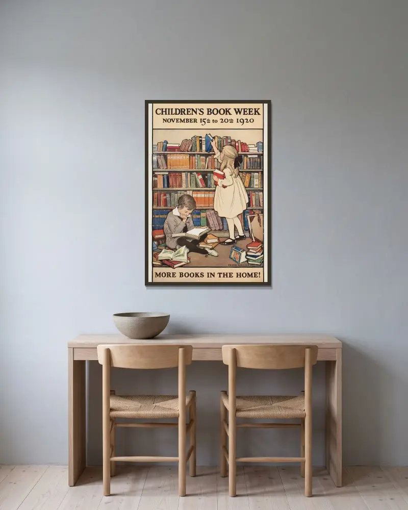 Kinderbuchwoche, 15. bis 20. November 1920 von Jessie Willcox Smith gerahmt an einer Wand