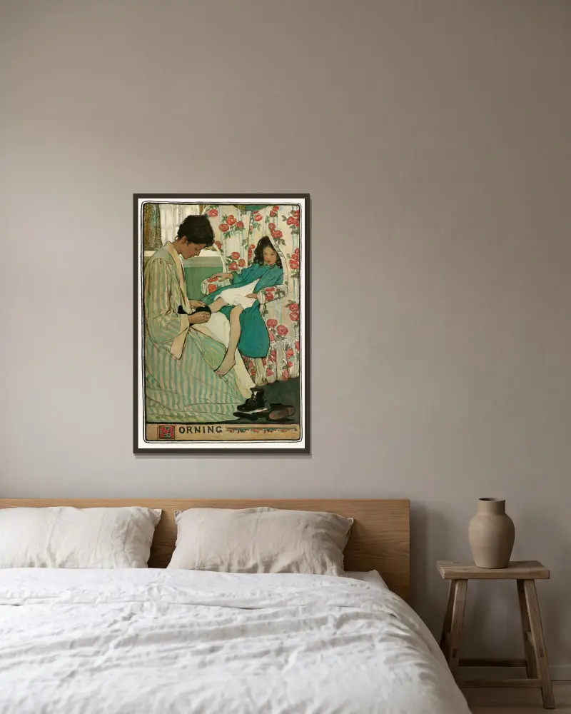 Morning av Jessie Willcox Smith inramad på en vägg