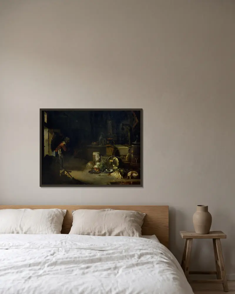 Kuchyňský interiér – Nr. 1, Willem Kalf v rámu na stěně
