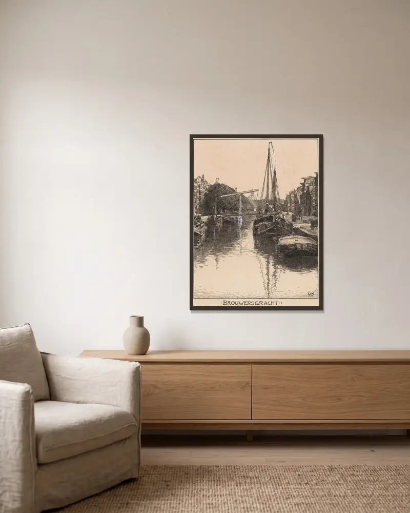 Brouwersgracht i Amsterdam av Willem Wenckebach inramad på en vägg