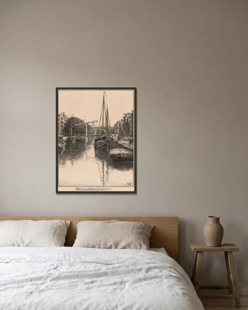 Brouwersgracht i Amsterdam av Willem Wenckebach inramad på en vägg