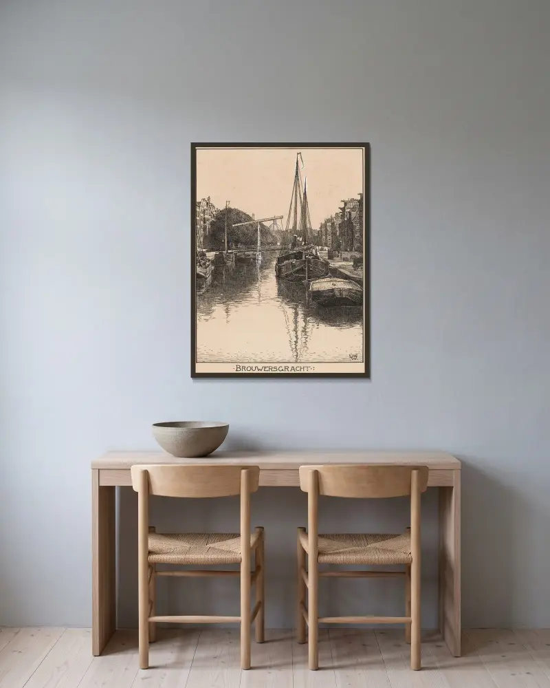 Brouwersgracht i Amsterdam av Willem Wenckebach inramad på en vägg