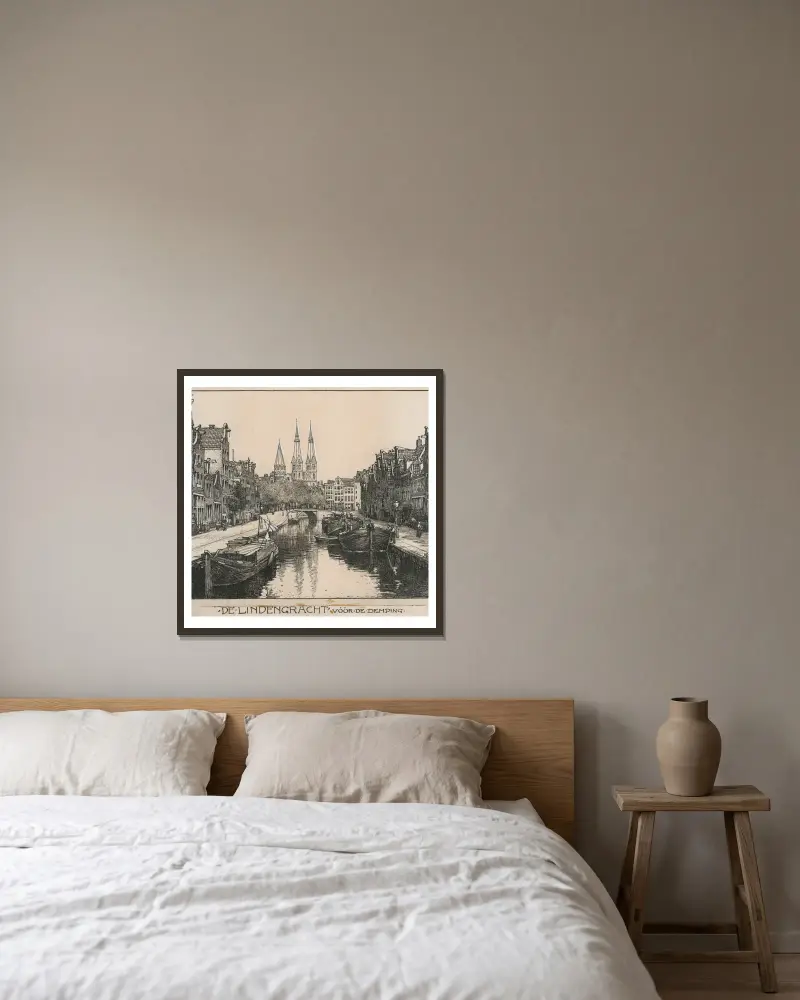 Lindengracht i Amsterdam, före igenfyllningen av Willem Wenckebach inramad på en vägg