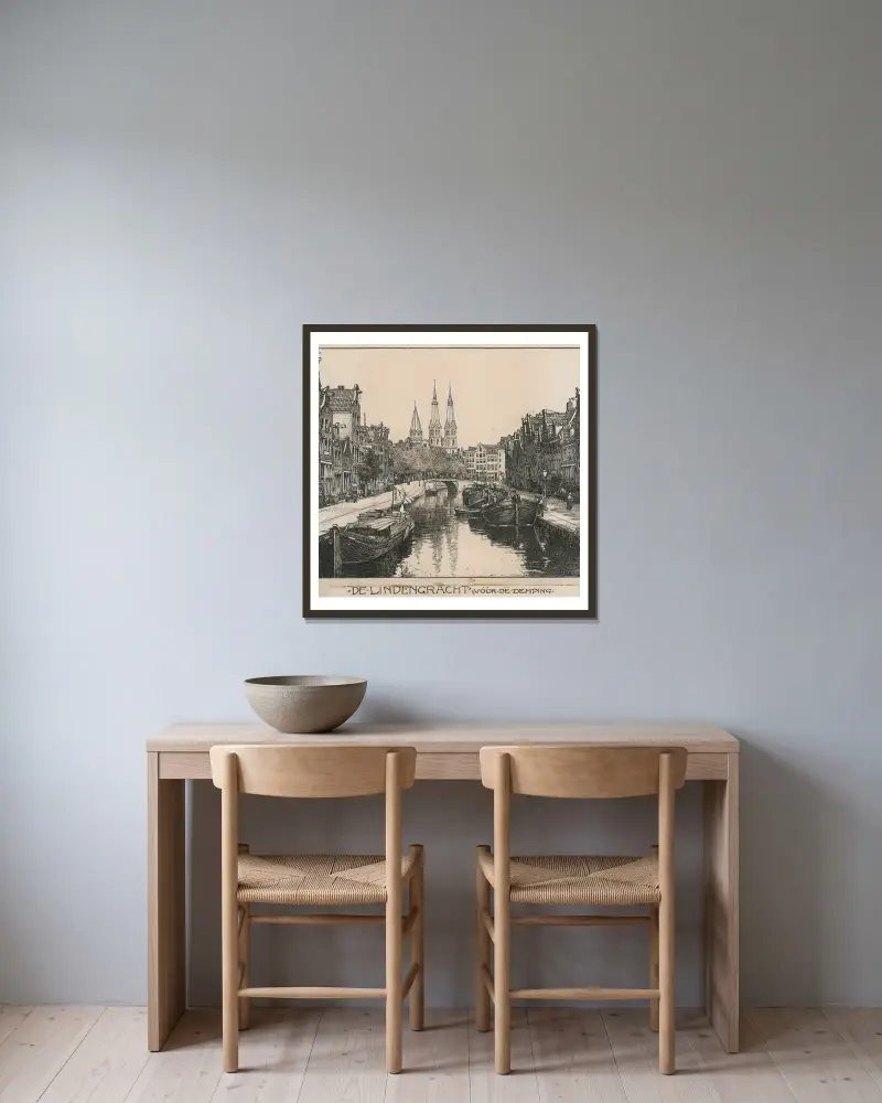 Lindengracht i Amsterdam, före igenfyllningen av Willem Wenckebach inramad på en vägg