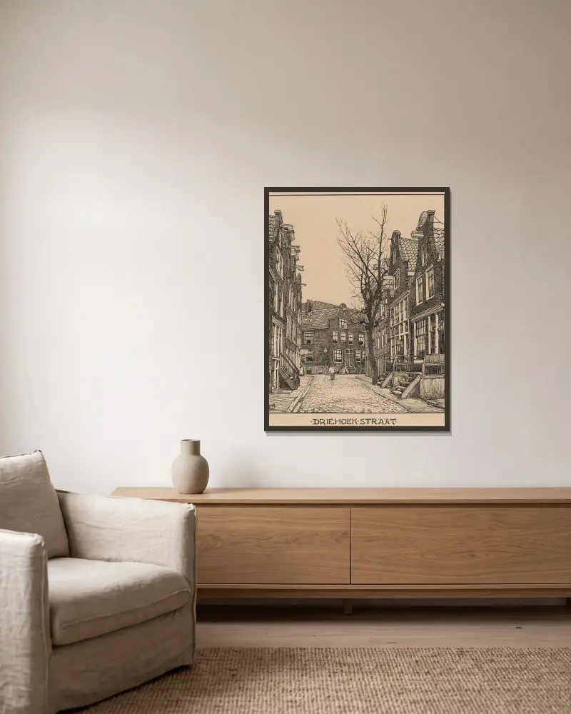 Driehoekstraat te Amsterdam av Willem Wenckebach inramad på en vägg