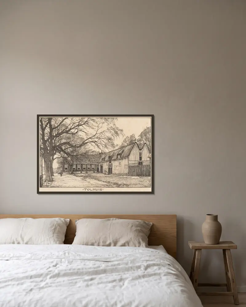 Das Zollhaus am Buiksloterweg in Amsterdam (gegenüber dem IJ) von Willem Wenckebach gerahmt an einer Wand
