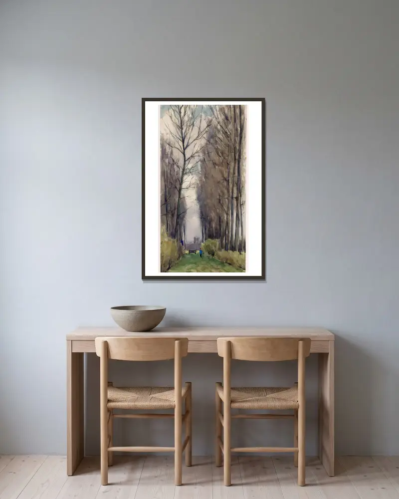Laan met hoge bomen av Willem Wenckebach inramad på en vägg
