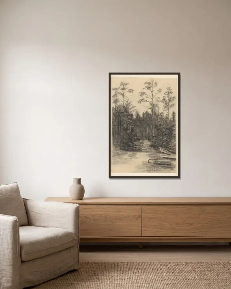 Waldweg zwischen Kiefern von Willem Witsen gerahmt an einer Wand