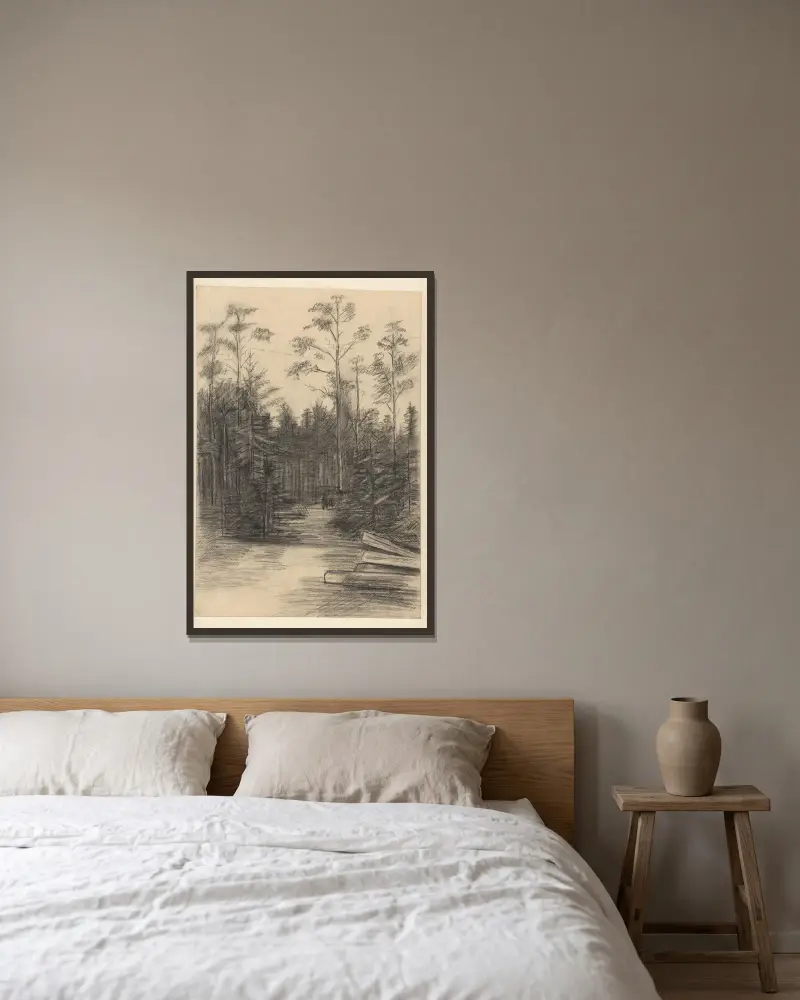 Waldweg zwischen Kiefern von Willem Witsen gerahmt an einer Wand