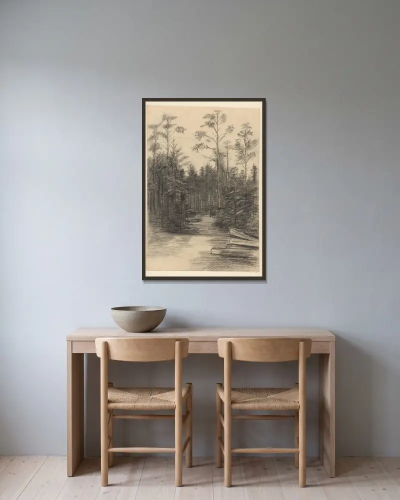 Waldweg zwischen Kiefern von Willem Witsen gerahmt an einer Wand