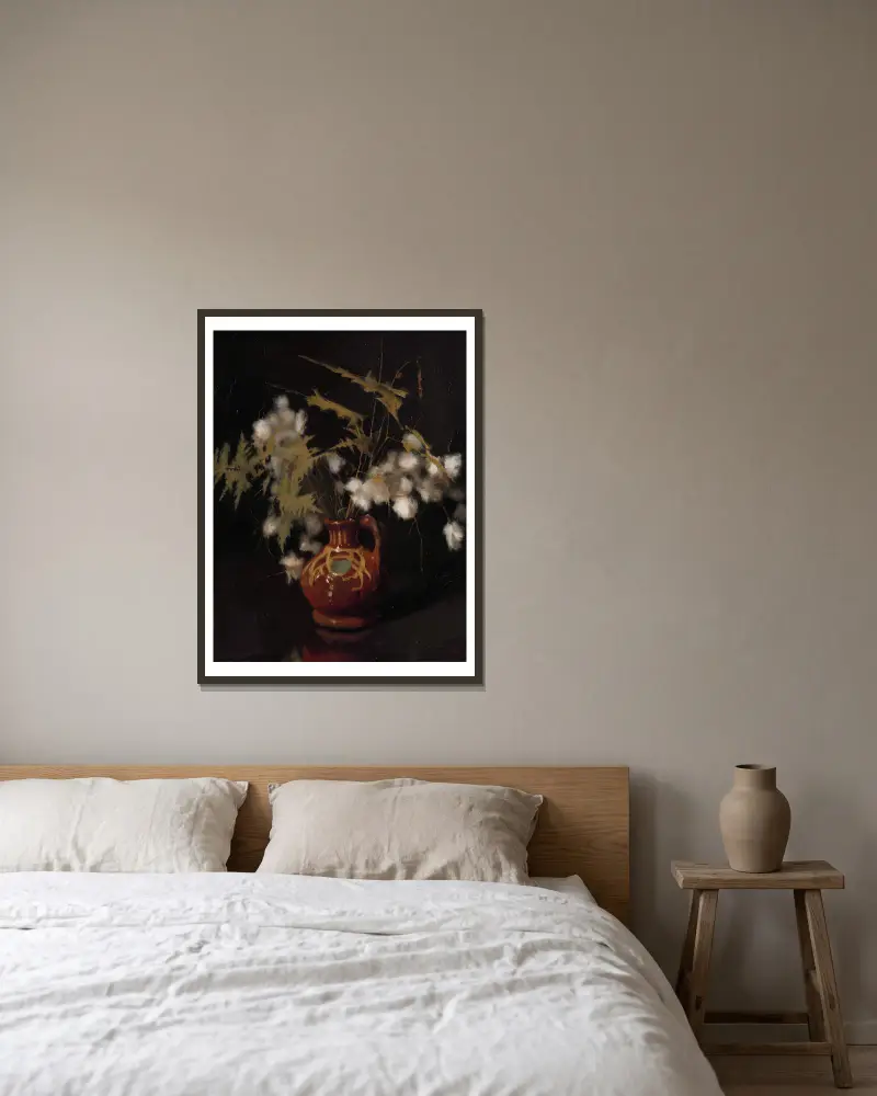 Fluffiga blommor i en kruka av Willem Witsen inramad på en vägg