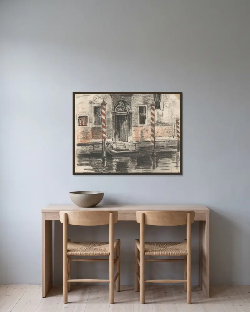 Haus am Canal Grande in Venedig, mit Farbnotizen von Willem Witsen gerahmt an einer Wand