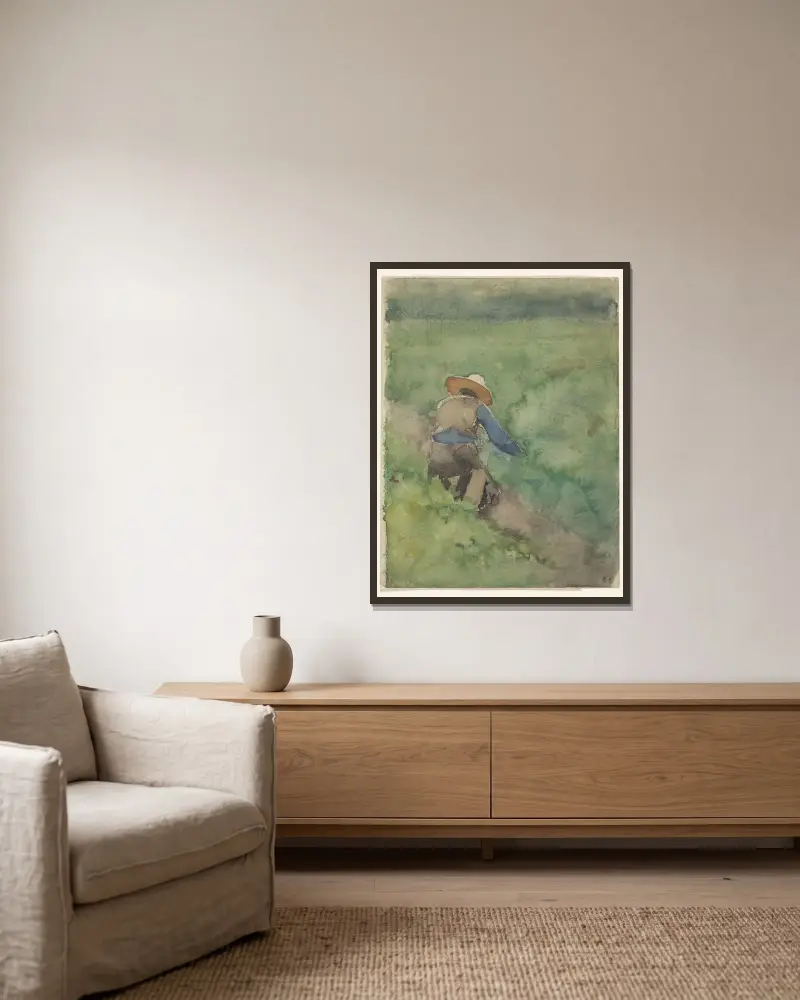 Mäher auf der Weide von Willem Witsen gerahmt an einer Wand