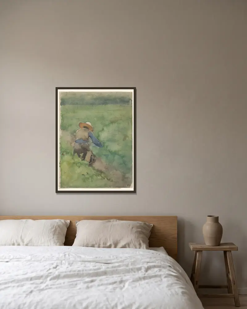 Mäher auf der Weide von Willem Witsen gerahmt an einer Wand