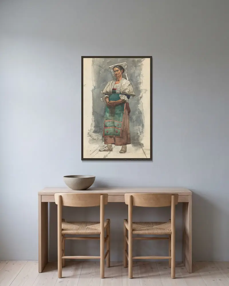 Stehende Frau in Tracht von Willem Witsen gerahmt an einer Wand