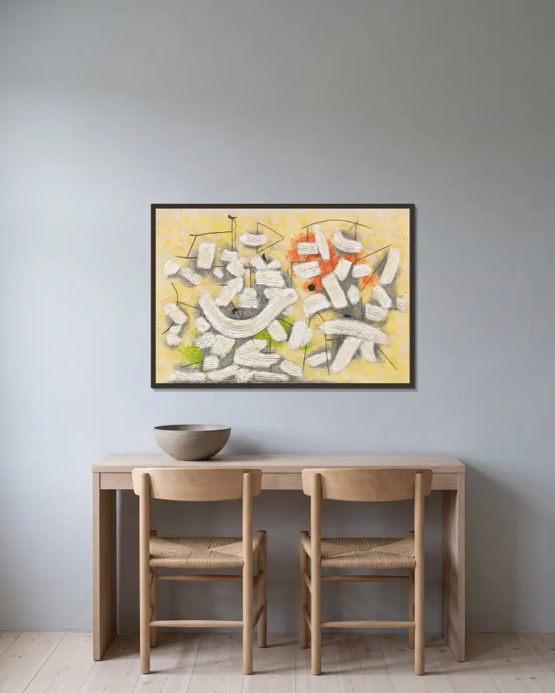 Kammzugfiguren von Willi Baumeister gerahmt an einer Wand